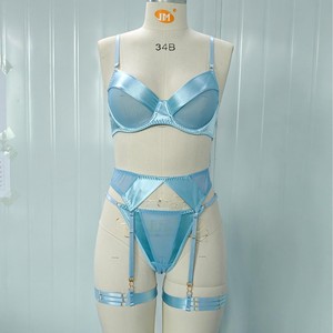 Romantic Ladies Solid Erotic Bra and Panty Lingerie <b>Set</b> Women <b>Sexy</b> Three Piece Lingerie <b>Sets</b> With Belt - Product Image 5