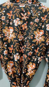 Bata de satén con estampado floral de longitud completa para mujer, manga tres cuartos, cuello con abertura, elegante, de algodón suave tejido, ropa de dormir para primavera - Product Image 5
