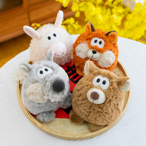 Ensemble de jouets en peluche d'animaux de la jungle - Chèvre, <span class=keywords><strong>loup</strong></span>, <span class=keywords><strong>renard</strong></span> et ours brun super doux, rembourrage en coton PP, compagnon anti-stress et cadeau - Product Image 1