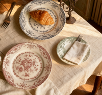 Assiette à dîner en céramique de style français, rose pastorale, réutilisable, compatible four/lave-vaisselle, imprimé floral classique, couleur surglacée pour