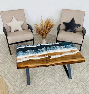 La migliore vendita fatta a mano in legno noce <span class=keywords><strong>tavolo</strong></span> da pranzo in resina epossidica fiume <span class=keywords><strong>tavolo</strong></span> con oceano e modello di onde - Product Image 2