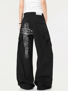 Pantalones Cargo de Lona con Estampado de Letras Estilo Urbano, Unisex, Vintage, Lavado, Texturizado, Casual, Retro, con Detalles Desgastados, 100% - Product Image 5