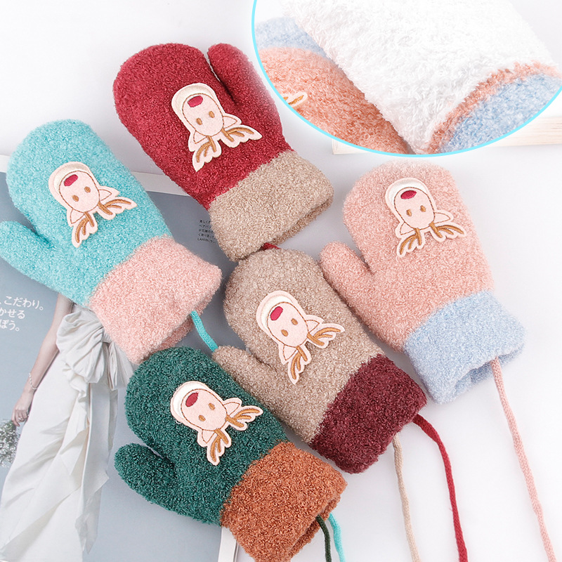 Плюшевые утолщенные теплые перчатки и варежки с милым мультяшным изображением малыша рождественского оленя шеи подвесные теплые детские зимние перчатки