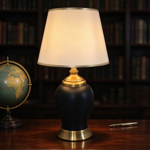 Black Ceramic <strong>Table</strong> Lamp with Brass Base Fabric Lampshade Modern Decorative Warm <strong>Light</strong> for Bedroom Living Room Office Study Home - Product Image 6