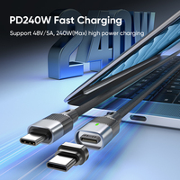 Cable Magnético USB-C de 240W, Carga Rápida de 5A, 2 en 1, Puntas Desmontables Tipo-C y Mini Adaptador, Cable de Datos Trenzado de Nailon de 24 Pines
