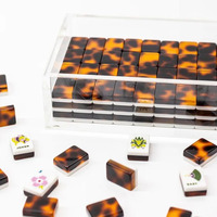 Ensemble de Mahjong Américain de Luxe en Acrylique Effet Écaille de Tortue Brillant, Motif Floral Rétro de Dessin Animé, Jeu de Table Portable pour Loisirs et Divertissement