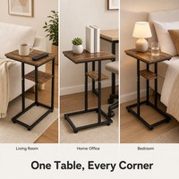 Table d'appoint industrielle moderne en forme de C, double rangement, structure en métal, réglable, pour canapé, salon, hôtel, vente en gros