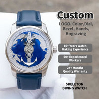 Reloj Automático Personalizado de Fábrica OEM con Modificación Miyota 8215, Diseño Único y Creativo con Mapa, Esfera Azul Esmaltada y Correa de Cuero