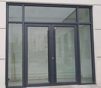 Puerta de Vidrio Completa de Estilo Moderno con Marco Estrecho Minimalista de Aleación de Aluminio Negro, con Travesaños Laterales, para Entrada, Centro Comercial, Oficina, Comercial, Personalizada