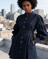 Robes décontractées en jean pour femmes, personnalisables en usine, bleu campagnard, à manches longues, lavage enzymatique, méthode de tissage.