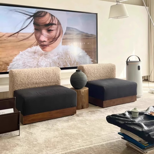 Canapé simple en bois massif, <span class=keywords><strong>fauteuil</strong></span> de loisirs minimaliste design, <span class=keywords><strong>fauteuil</strong></span> en tissu bicolore pour salon et balcon - Product Image 1