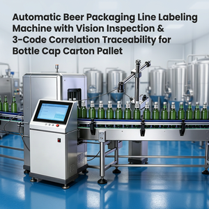 Ligne d'emballage de bière : Machine d'étiquetage automatique + Inspection visuelle + Traceabilité (Correlation 3 codes bouchon de bouteille/carton/palette) - Product Image 2