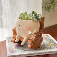 Petit pot de balançoire en résine pot succulent avec visage souriant rockchair et pendentif plante verte pour ornements de chambre de décoration de jardin à la maison