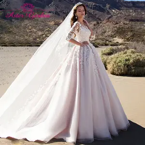Aster garden A-Line Wedding Dresses 2021 Long Sleeve Princess Bride Dress Romantic Scoop 3D Beading Flowers Vintage Bridal Gown