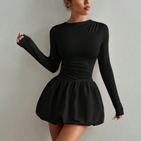 Robe Courte en Laine Peignée Personnalisée OEM pour l'Automne, Coupe Ajustée, Manches Longues, Fabrication en Usine