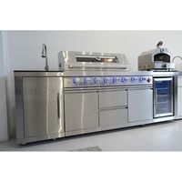 Ensemble de cuisine extérieure haut de gamme résistant aux intempéries, comprenant un four à pizza, un meuble, un chariot à 3 niveaux et une unité d'évier, fabriqué en matériaux SPCC et SS304