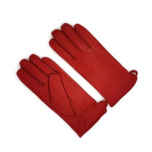 LONG MISSION INDUSTRY LMI-LG-<b>12</b> Red Leather Wrist Length Plain Style Touchscreen Eco-Friendly Fur Lined Gloves for Four Seasons - Product Image 2