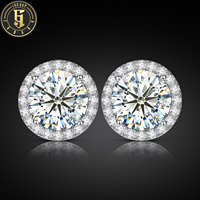 Prix de gros Hip Hop Vis Retour 925 Argent Rond Brillant Coupe Vvs Moissanite Diamant Halo Boucles D'oreilles Hommes Femmes Bijoux
