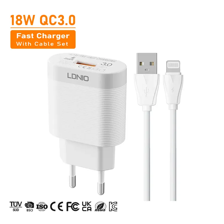 LDNIO A303Q EU USB Travel Charger Adapter 18W Single Port Fast Charging Mobile Cell Phone QC3.0 USB Wall Charger for Iphone