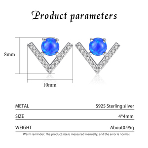 Exquisite S925 Sterling Silver Cubic Zircon Triangle V <b>Opal</b> Stud <b>Earrings</b> For Women Fashion Jewelry Gift - Product Image 3