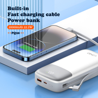 LDNIO PQ20 Kapasitas Besar 20000mAh Power Bank Multifungsi dengan Kabel Terintegrasi untuk Ponsel untuk Perjalanan