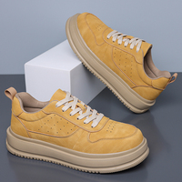 Baskets plateforme en cuir véritable pour hommes, décontractées, à semelle épaisse, respirantes, à lacets, pour la marche quotidienne, style skate
