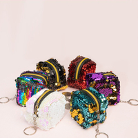 Nouveau mini sac à main à paillettes pour femme, petit sac de rangement, porte-monnaie pour enfants, porte-monnaie à sequins tridimensionnel bicolore, porte-clés