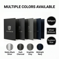 Carpeta Ejecutiva Negra Plateada para Negocios, Portadocumentos Profesional de Doble Pliegue, Logotipo Personalizado, Papelería Premium