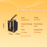 OEM ODM 25200mAh 100C 6S 22.8V 12 İnç FPV Yarış Dronu UAV Yüksek Voltajlı Li-Po Pil Yüksek Kapasiteli Yüksek C-Rate'li
