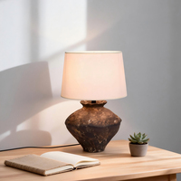 Nouvelle Arrivée Lampe de Table LED en Céramique Style Ferme avec Abat-jour en Tissu Multicolore Écologique, Ampoule E27 Blanc Chaud, DIY pour Salon