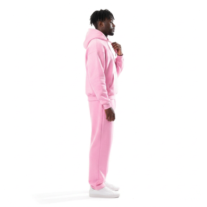 Men <b>Pink</b> Hooded <b>Sweatshirt</b> Tracksuit Set Casual Solid Pullover Hoodie with Sweatpants Two Piece - Product Image 2
