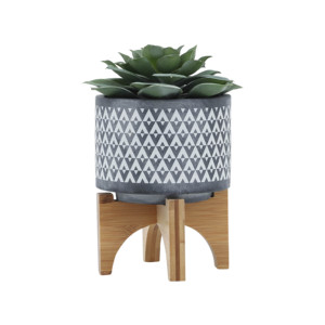 Vaso in Ceramica Rotondo Moderno con Supporto in Bambù per Decorazione Piante da Interno ed Esterno - Product Image 3