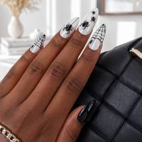 Uñas Postizas al por Mayor para el Día de Halloween, Diseño Largo de Fantasma y Araña BOO, Patrones Mixtos, Logotipo Personalizado, Uñas Artificiales Reutilizables
