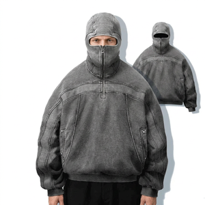 Custom Men’s Balaclava Hoodie Heavyweight Oversized Full Zip Ski Mask Sweatshirt <b>Thick</b> <b>Fleece</b> Wholesale Factory Men's Pullover - Product Image 1