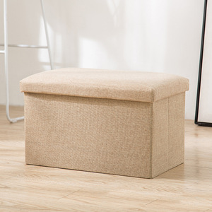 <b>Storage</b> <b>Stool</b> Fabric 40x40x60cm Beige Home Ottoman Seat <b>Storage</b> Box - Product Image 1