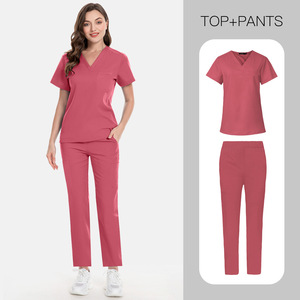 ชุดยูนิฟอร์มพยาบาลสำหรับห้องผ่าตัดในโรงพยาบาล ชุดยูนิฟอร์มพยาบาลแบบ unisex สำหรับผู้หญิงและผู้ชาย แขนสั้น คอวี ชุดสครับเสื้อและกางเกง - Product Image 3