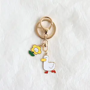 Wholesale Cute Duckling Flower Key Chain Fighting Duck Bag Pendant Accessories Student Gift Cartoon Key Ring Enamel Key Chains
