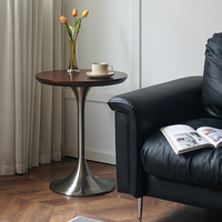 Table basse moderne de luxe léger en forme de tulipe, plateau en MDF, base robuste, bords chanfreinés, pieds dorés/argentés, pour salon