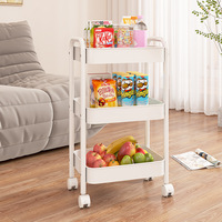 Chariot de rangement roulant à 3 niveaux, chariot utilitaire mobile robuste, chariot organisateur multifonction en métal avec roues