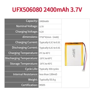 UFX506080 3.7V 2400mAh Beauty Instrument Mobile Power Portable Device Tablet Computer Polymer Lithium Battery.