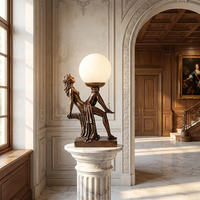 Lampe de table en bronze style Art déco, statue de femme allongée, artisanale, avec globe givré, sculpture en bronze