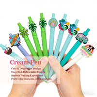 Stylos gel décoratifs en PVC à thème floral mignon, fabrication d'usine, motif fleurs tropicales, stylo gel en PVC respectueux de la peau avec breloque