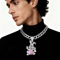 PD3145 Collier pendentif lapin de dessin animé de style hip-hop Chaîne cubaine Accessoire de cou Alliage tendance
