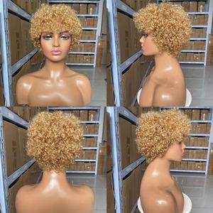Parrucche Afro Ricci Crespi 100% Capelli Umani Vergini Remy Brasiliani, Parrucca a Ricci Piccoli Lavorati a Macchina, Copricapo Nero/Marrone/Biondo - Product Image 4
