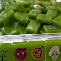 Nouvel ensemble de tuiles de mahjong vert jade en acrylique, translucides, motif dessin animé, cadeau pour la famille