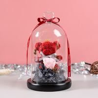 Boîte-cadeau faite à la main préservée éternelle Rose ours et fleur Halloween couverture en verre de Noël en gros Rose cadeau pour les amoureux des ours