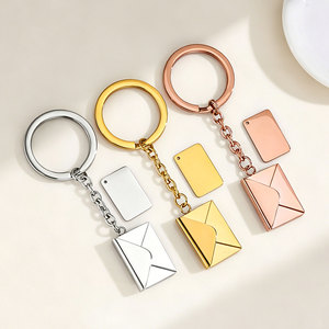 Porte-clés pendentif enveloppe ouvrable, en acier inoxydable, gravure laser DIY, pendentif polyvalent pour couple - Product Image 3