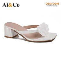 Sandal Selop Wanita Ringan, Bernapas, Anti-Selip, Kasual, Modis, PU, Ujung Persegi, Hiasan Berlian Imitasi, Hak Tebal