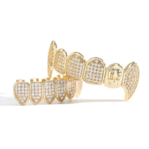 G027 <span class=keywords><strong>Grilz</strong></span> Hip Hop Crâne Sertie de Zircons pour Hommes, en Laiton Micro-Pavé de Zircons Cubiques, Plaqué Or/Argent, Cadeau - Product Image 4