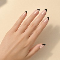 Y149 Kaixin Faux ongles à presser, French Manucure noire, forme Amande courte, finition brillante, pour nail art